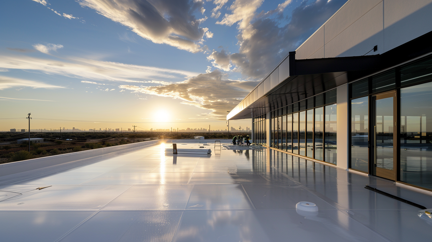 Commercial TPO flat roof installation Amarillo TX - White membrane roofing system for warehouse and industrial buildings - 5 Star Commercial Roofing