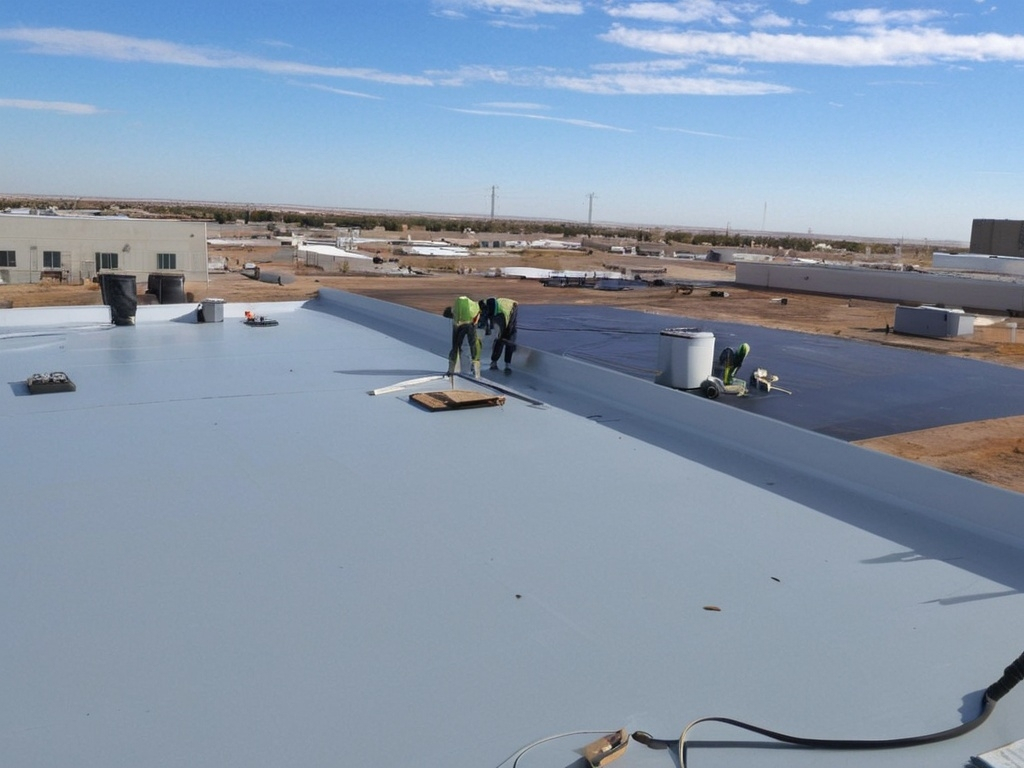 Sunset view of completed commercial roof